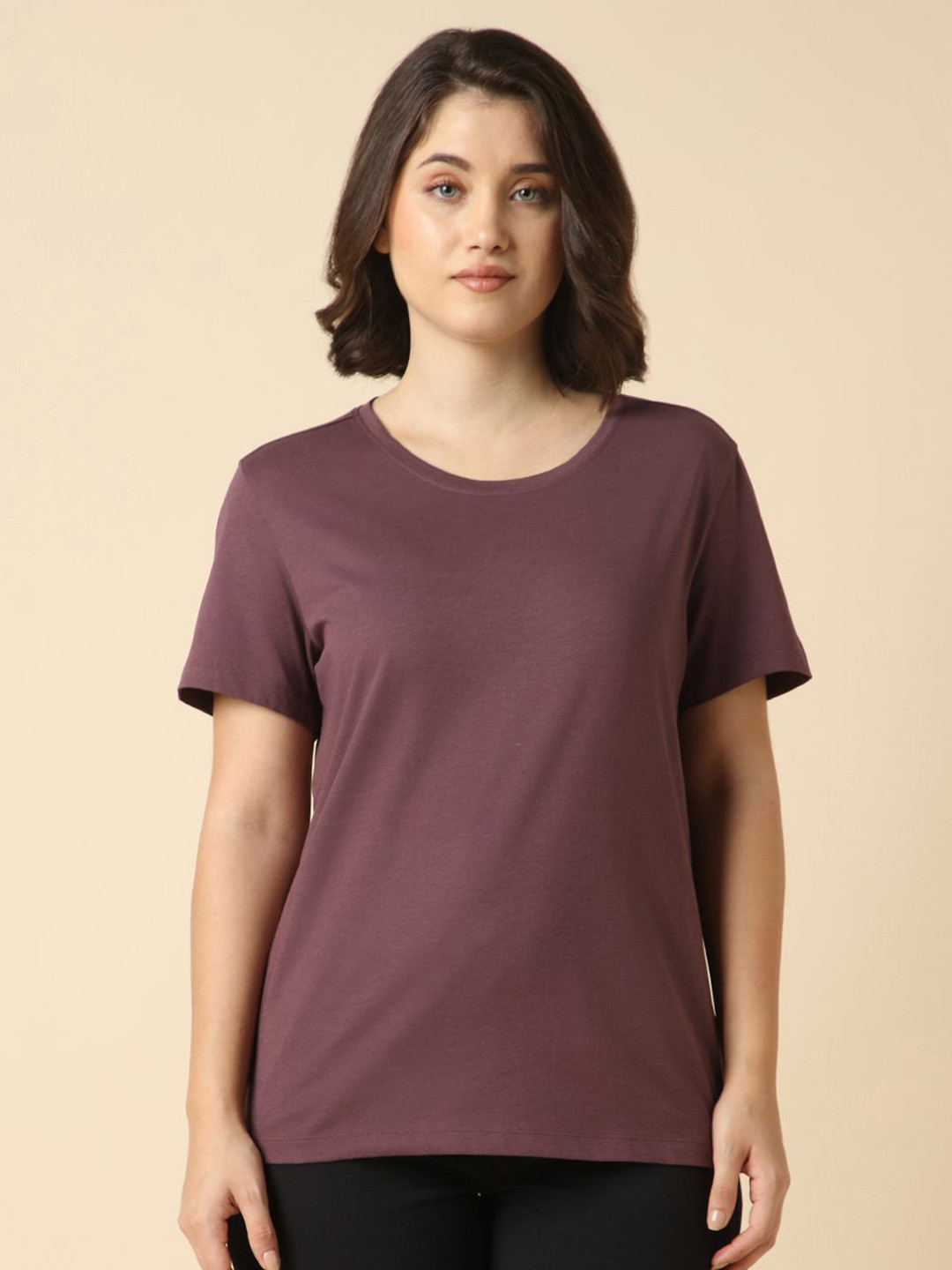 Van Heusen Women Cotton Solid Relax Fit Lounge T Shirt
