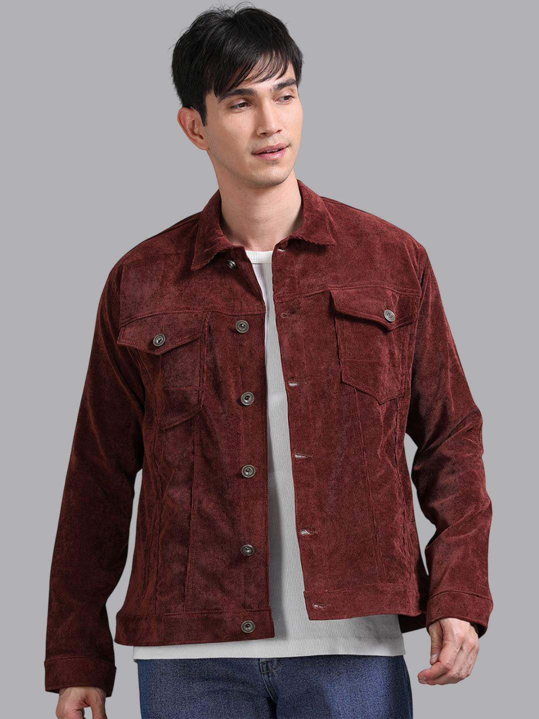 Plutus Washed Corduroy Jacket with Embroidered