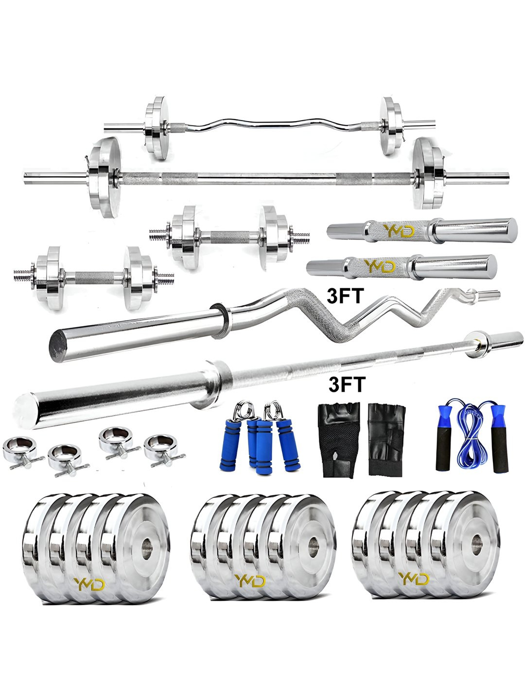 YMD Steel Plates Curl & Straight Rod With Screw Locks HomeGymCombo