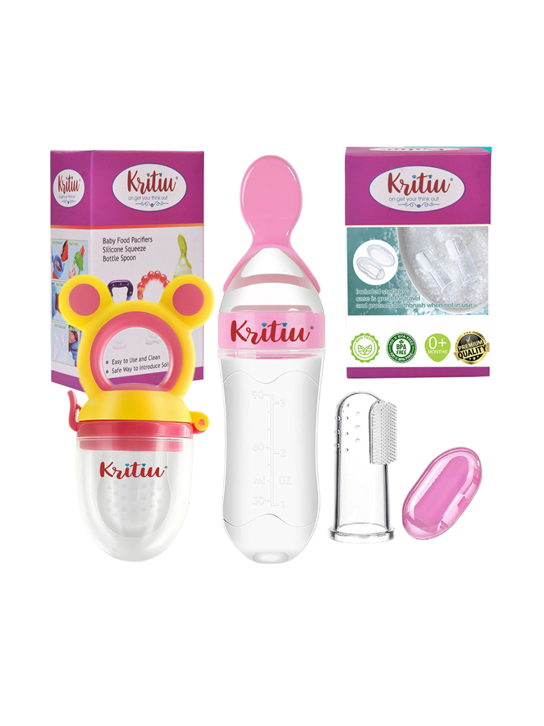 Kritiu Set Of 3 Fruit And Food Nibbler- Feeder & Tongue Cleaner- Pink