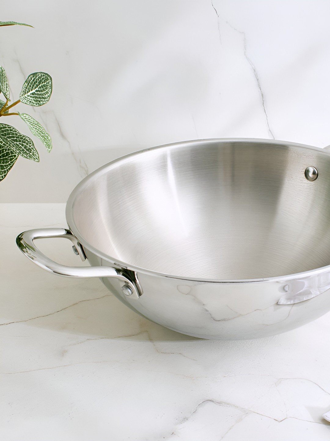 Home Centre Terra Tales Carin Silver-Toned Stainless Steel Easy to Clean Kadhai and Wok