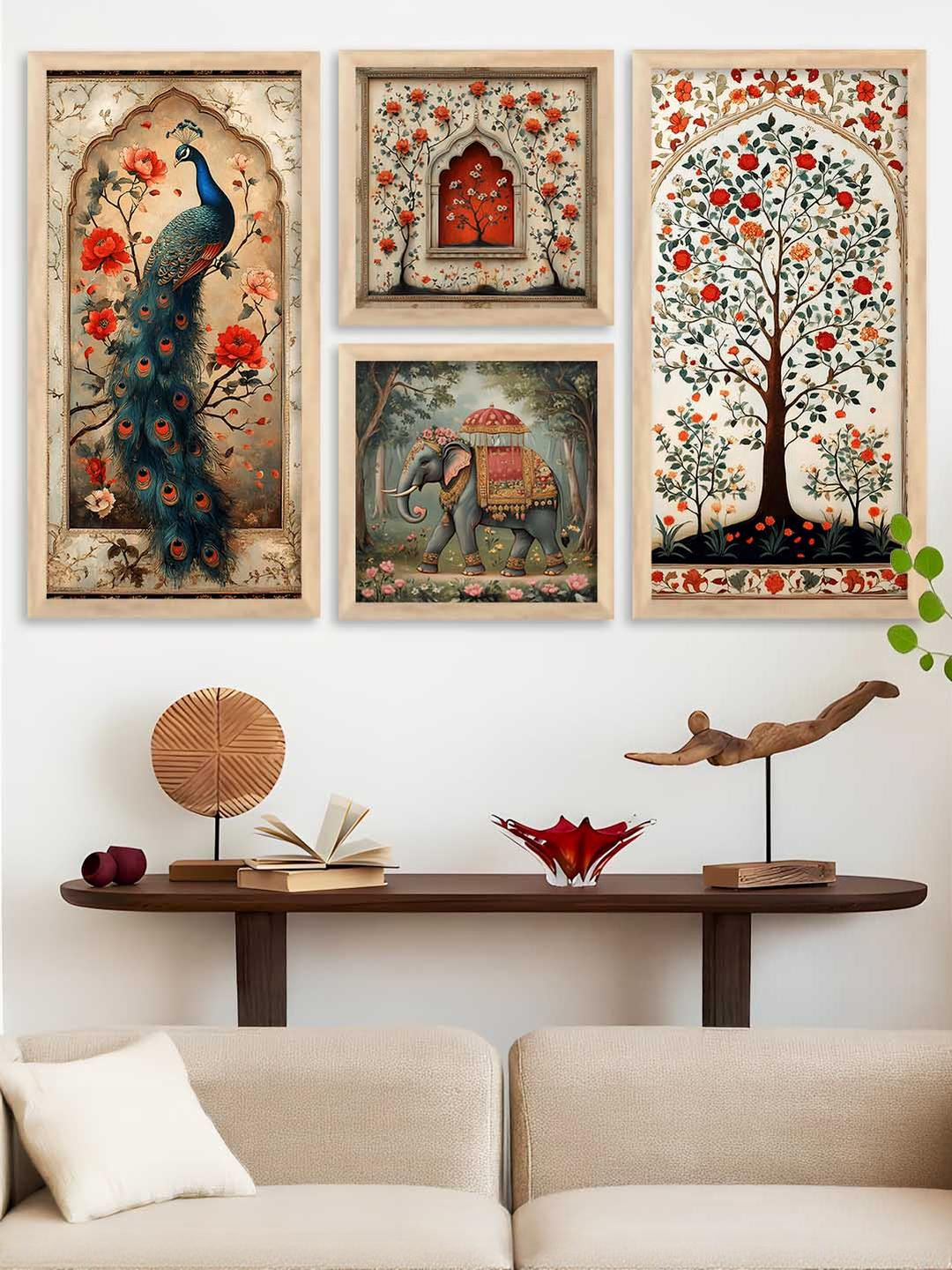 WALLLANE Set of 4 Wood Floral and Botanical Wall Paintings