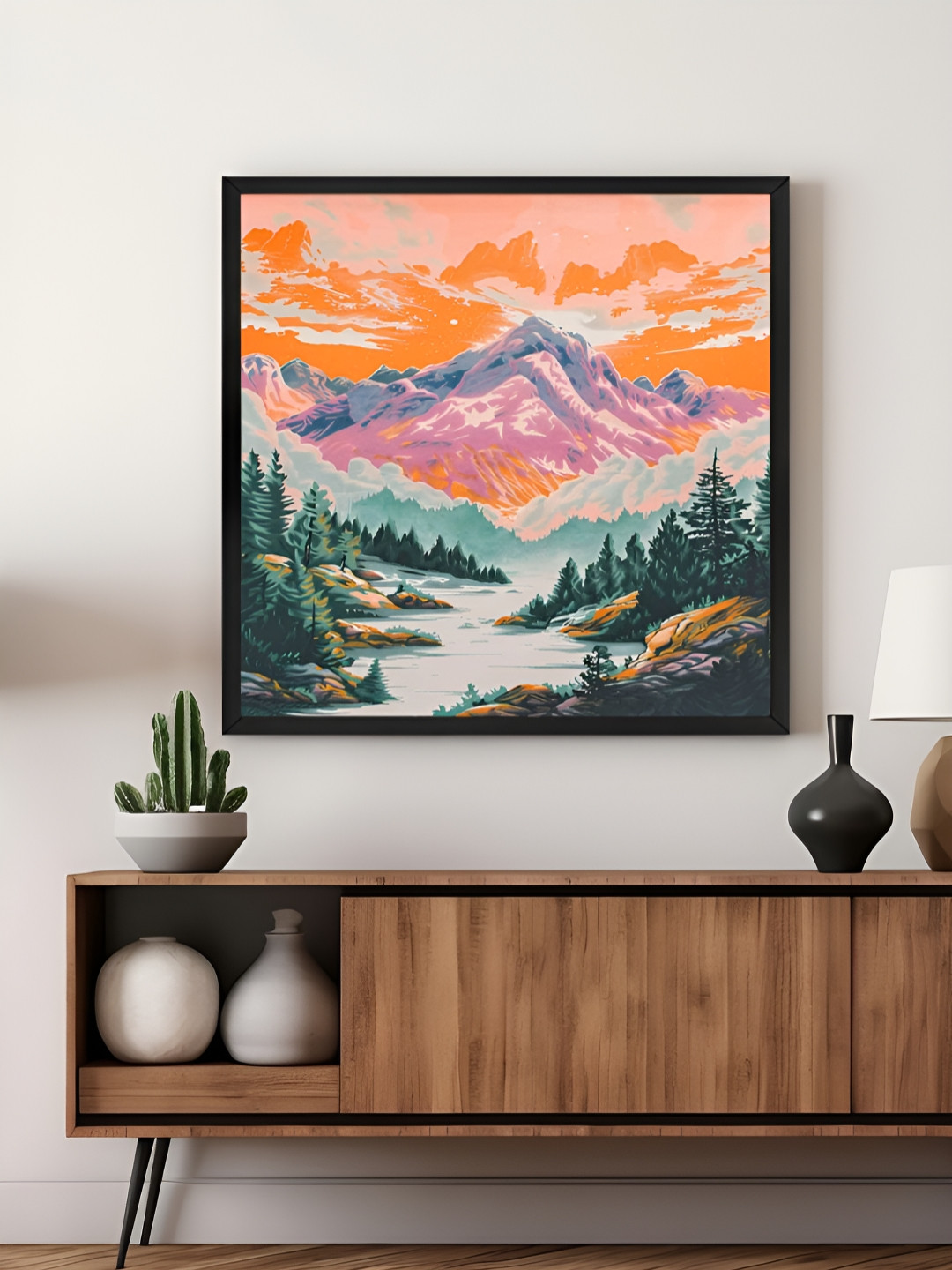 999Store Green & Orange Mountain Landscape Canvas Wall Art