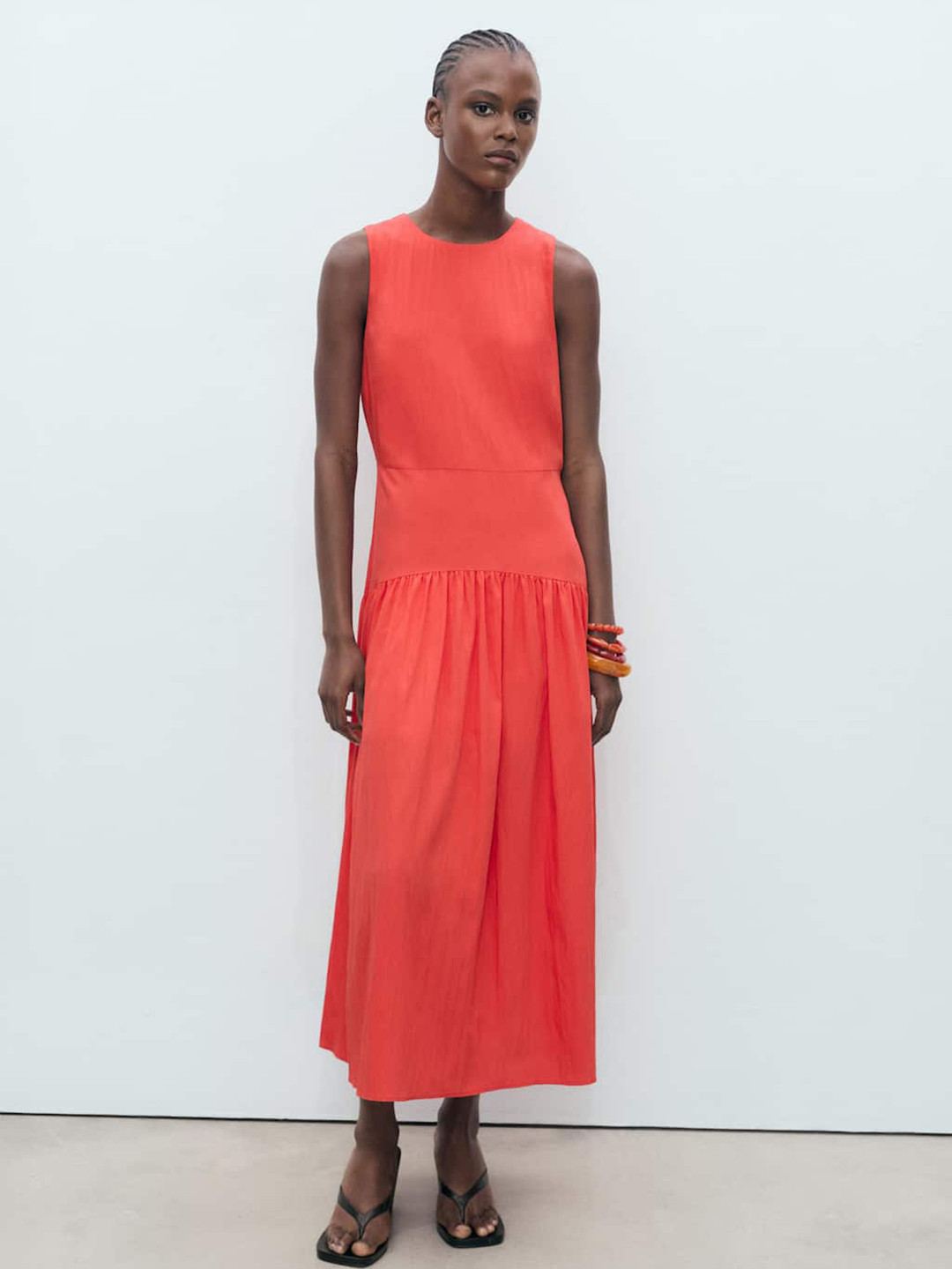 MANGO Gathered Detail Midi Drop-Waist Dress