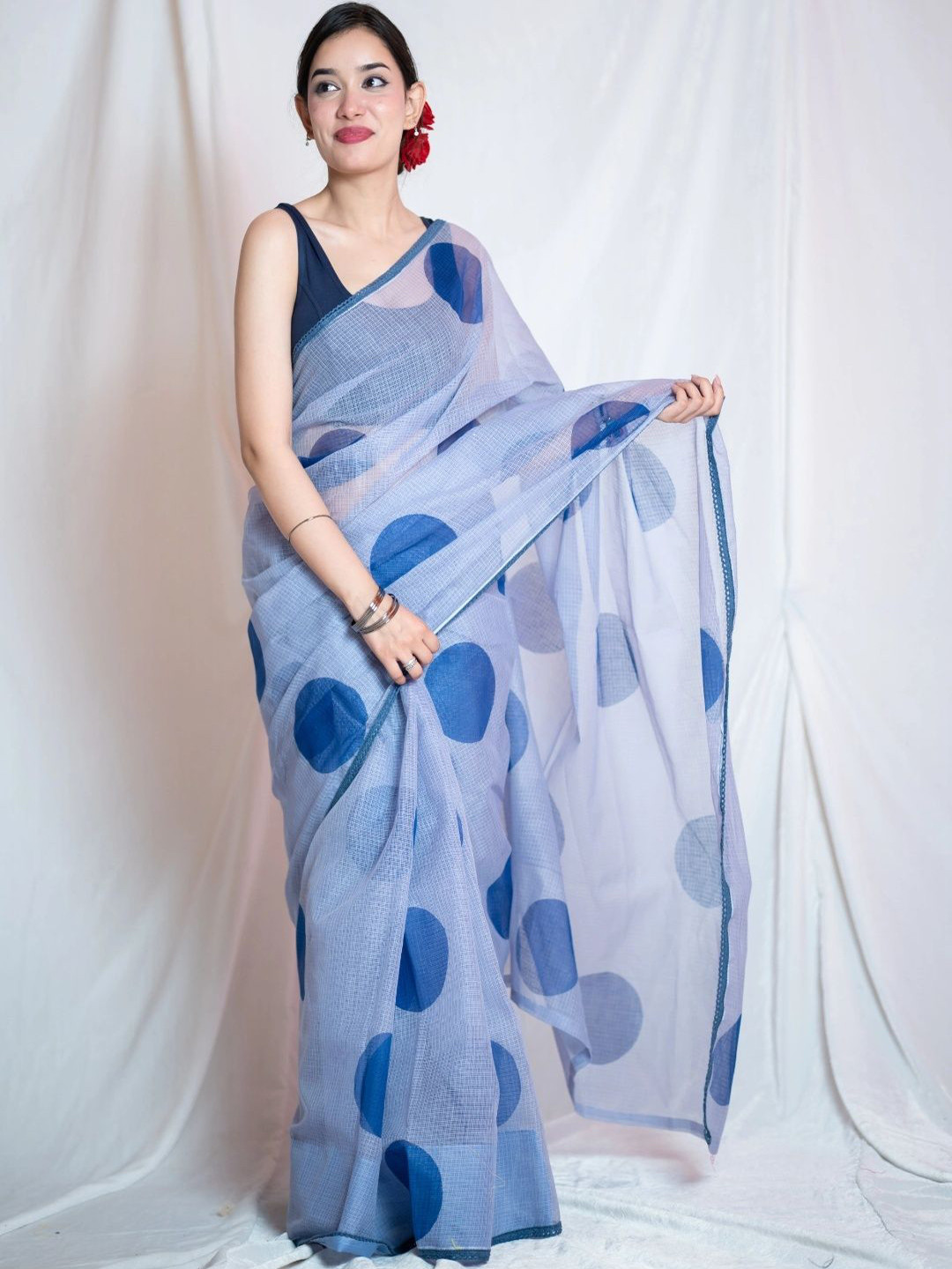 The Raksha Store Polka Dot Printed Pure Cotton Saree