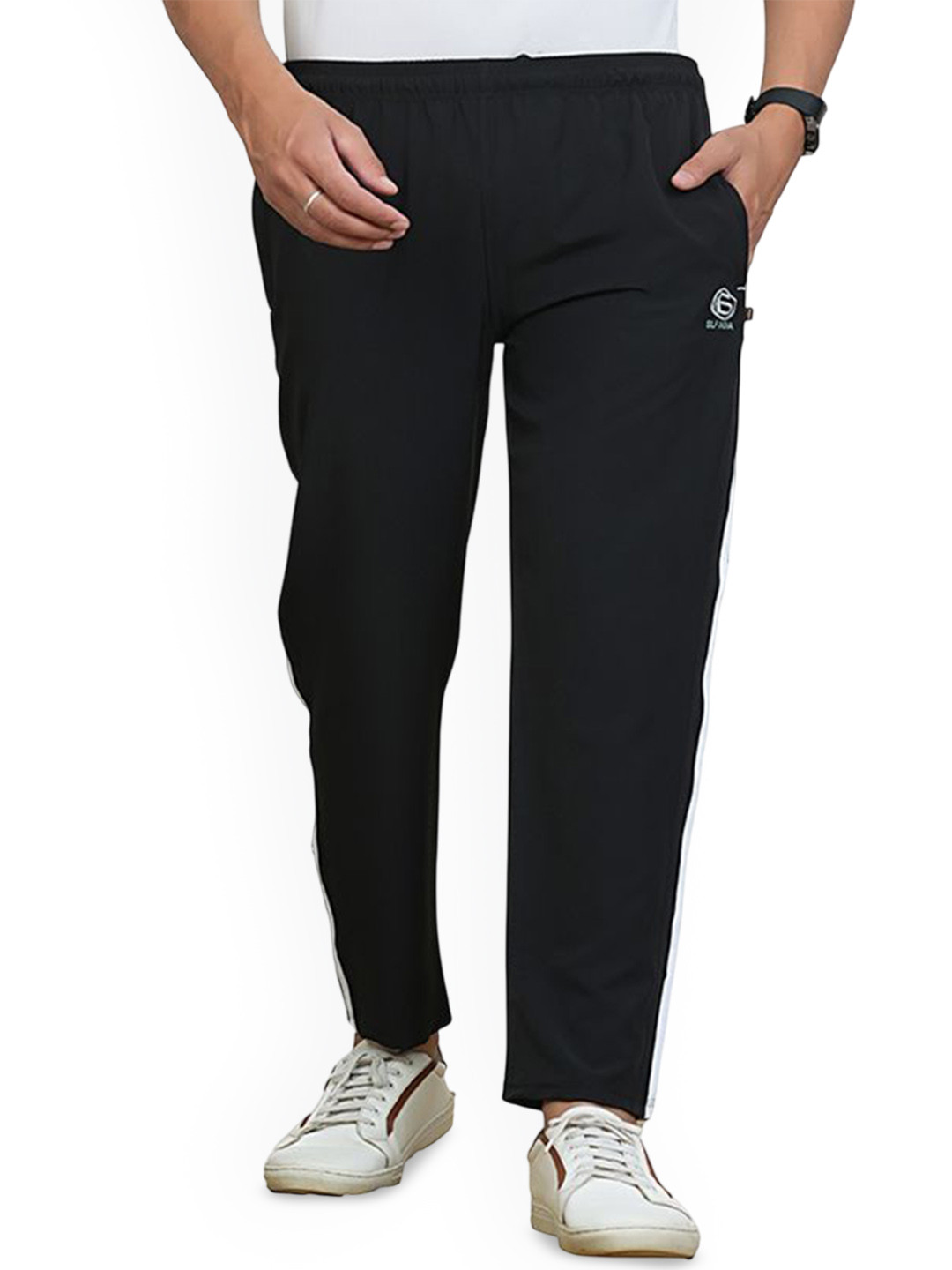 SLF INDIA Men Printed Brand Logo Side Striped Mid-Rise Track Pant