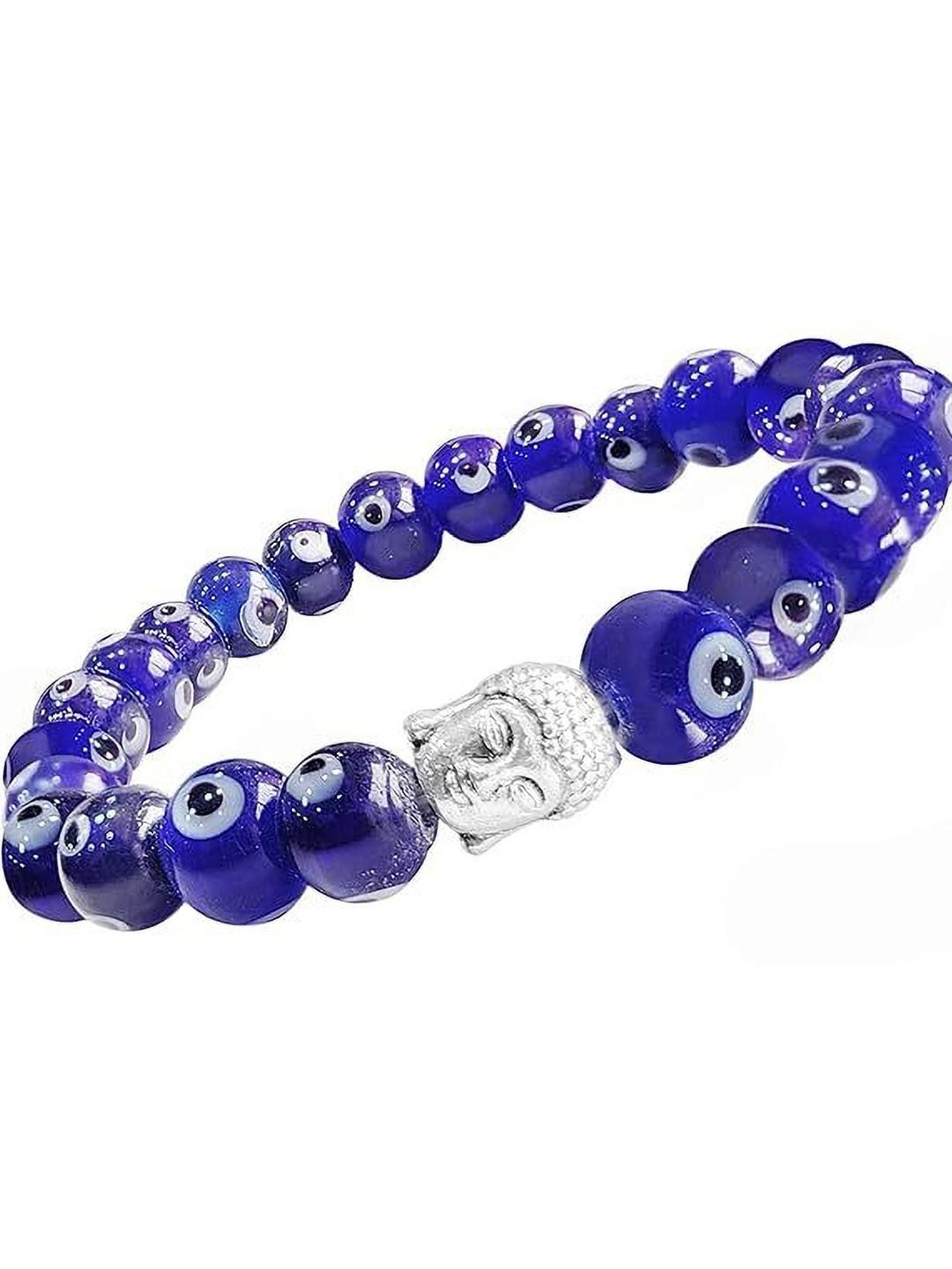 VIBESLE Crystals Blue Evil Eye Silver Buddha Bracelet