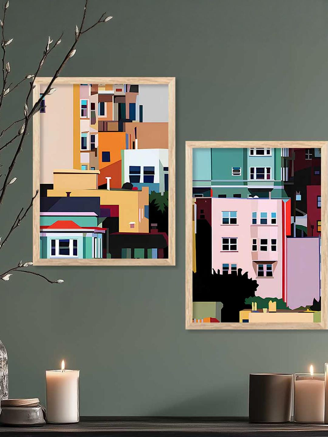WALLLANE Brown 2 Piece Modern Wall Art Poster With Frame Wall Paintings