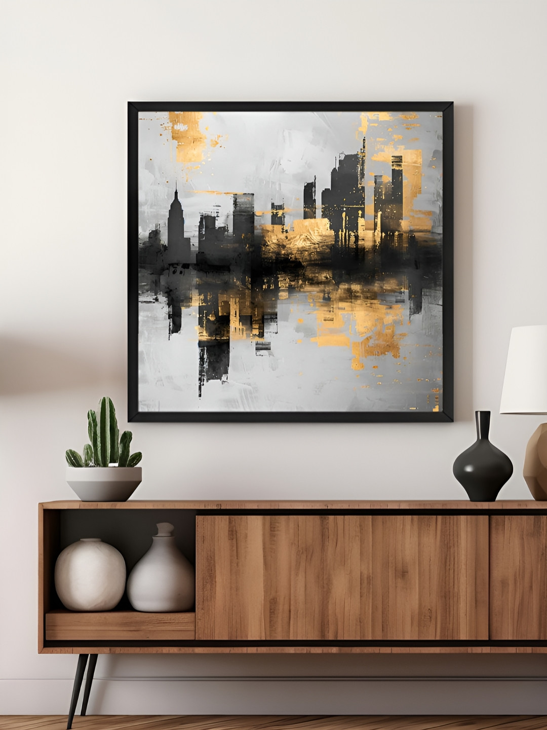999Store Grey & Gold-Toned Canvas Cityscape Wall Art