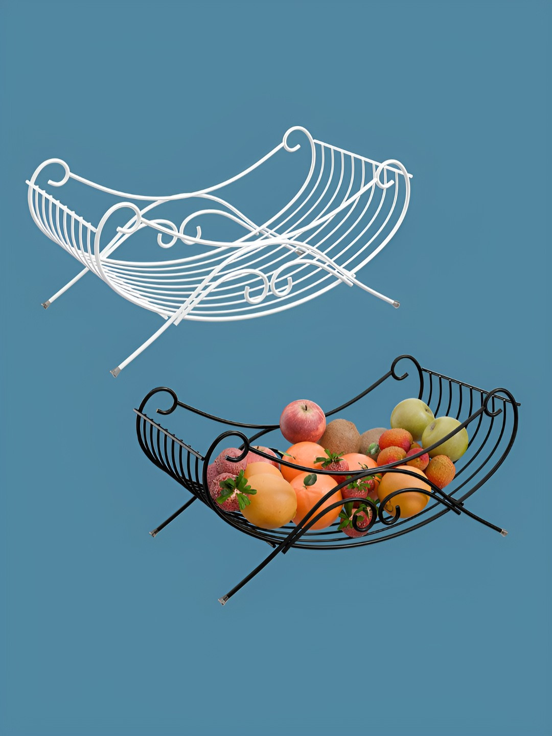 RUBOXA Black And White 2 Piece Metal Safe Pack Fruit and Vegetable Basket