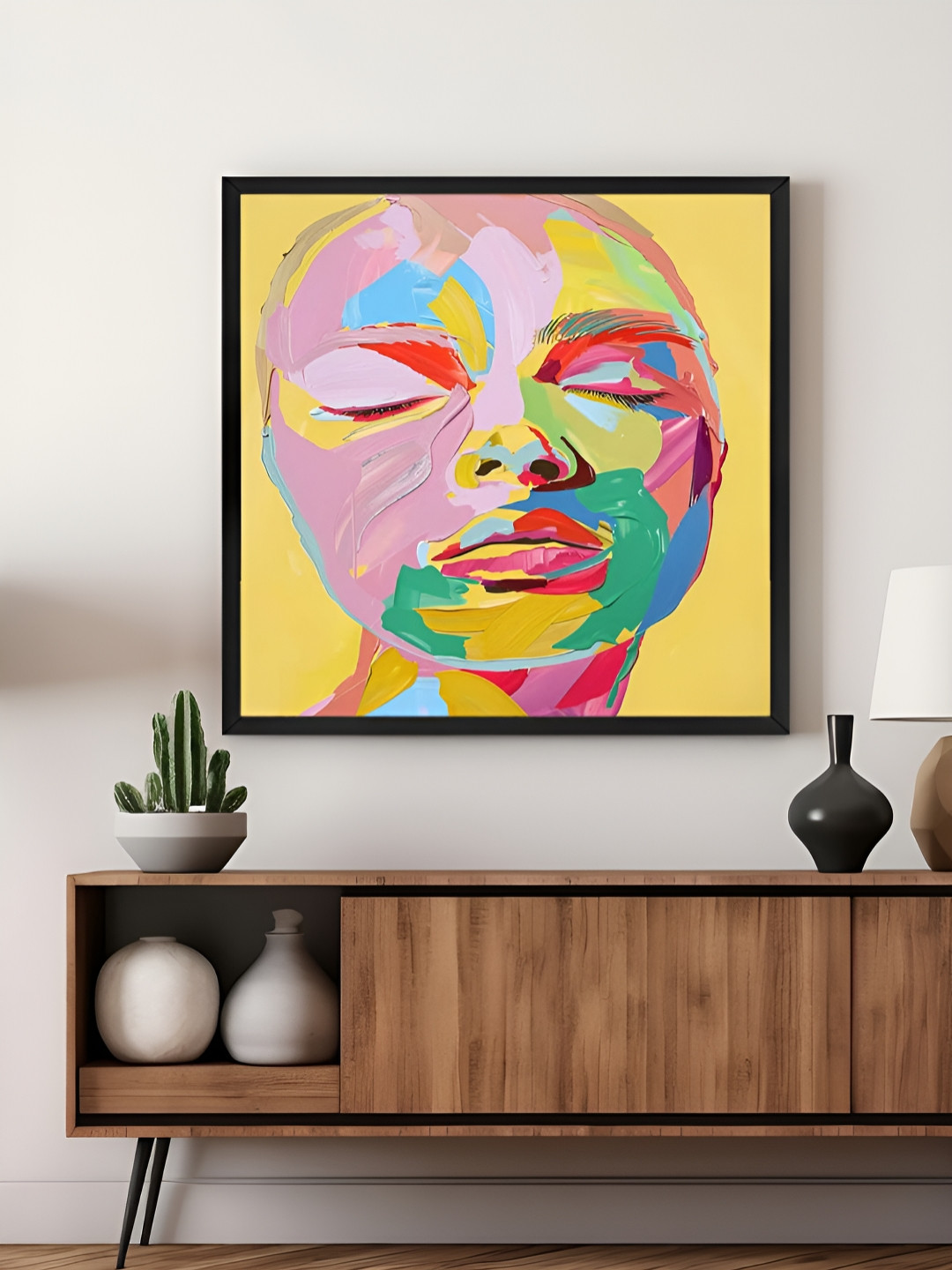 999Store Pink & Yellow Expressionist Face Canvas Wall Art