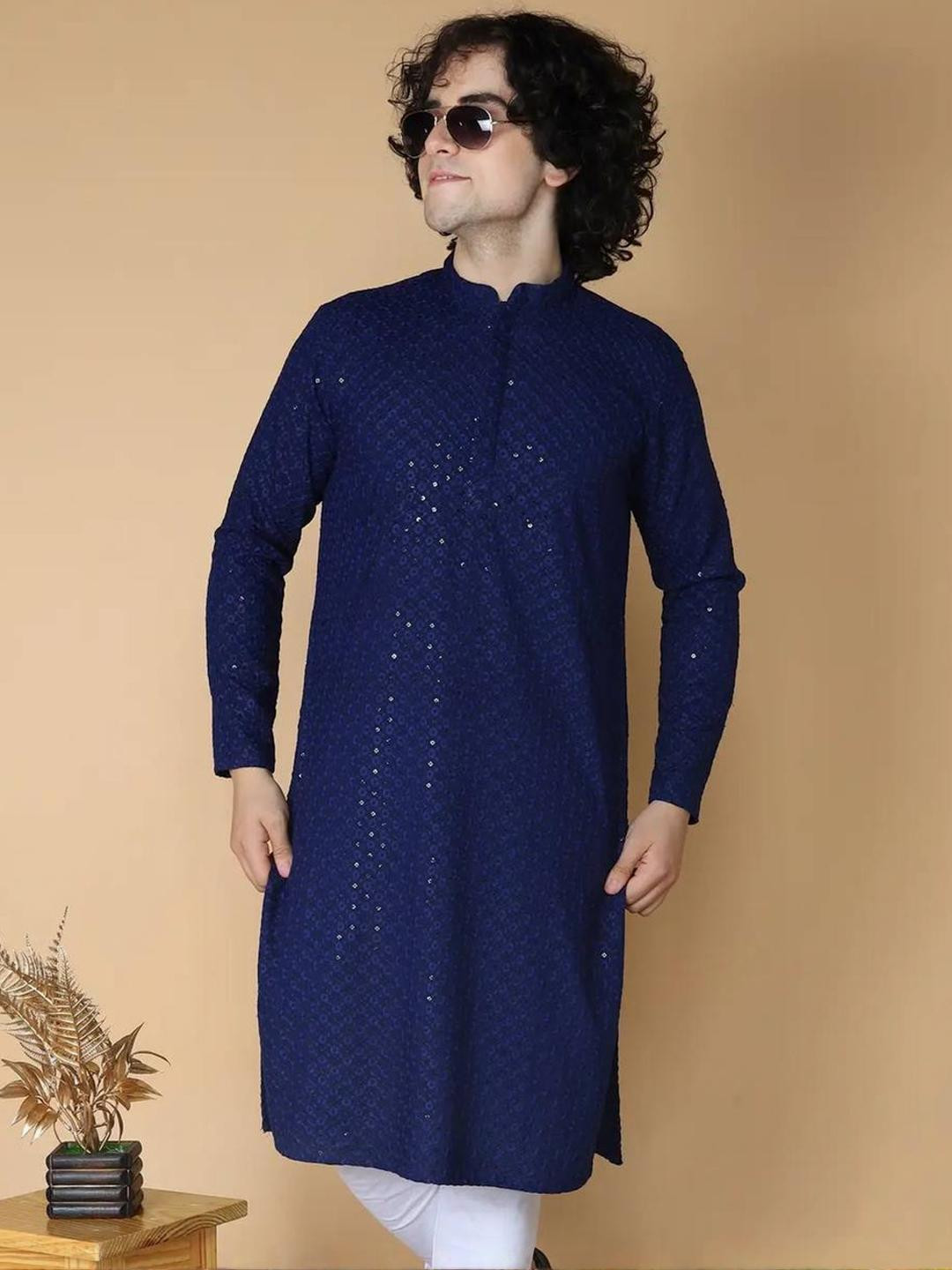 DM FASHION CLUB Men Navy Blue Kurtas