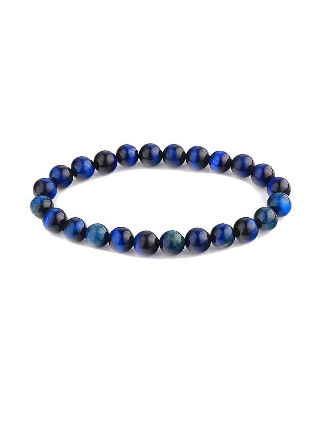 VIBESLE Blue Crystals Beaded Elasticated Bracelet