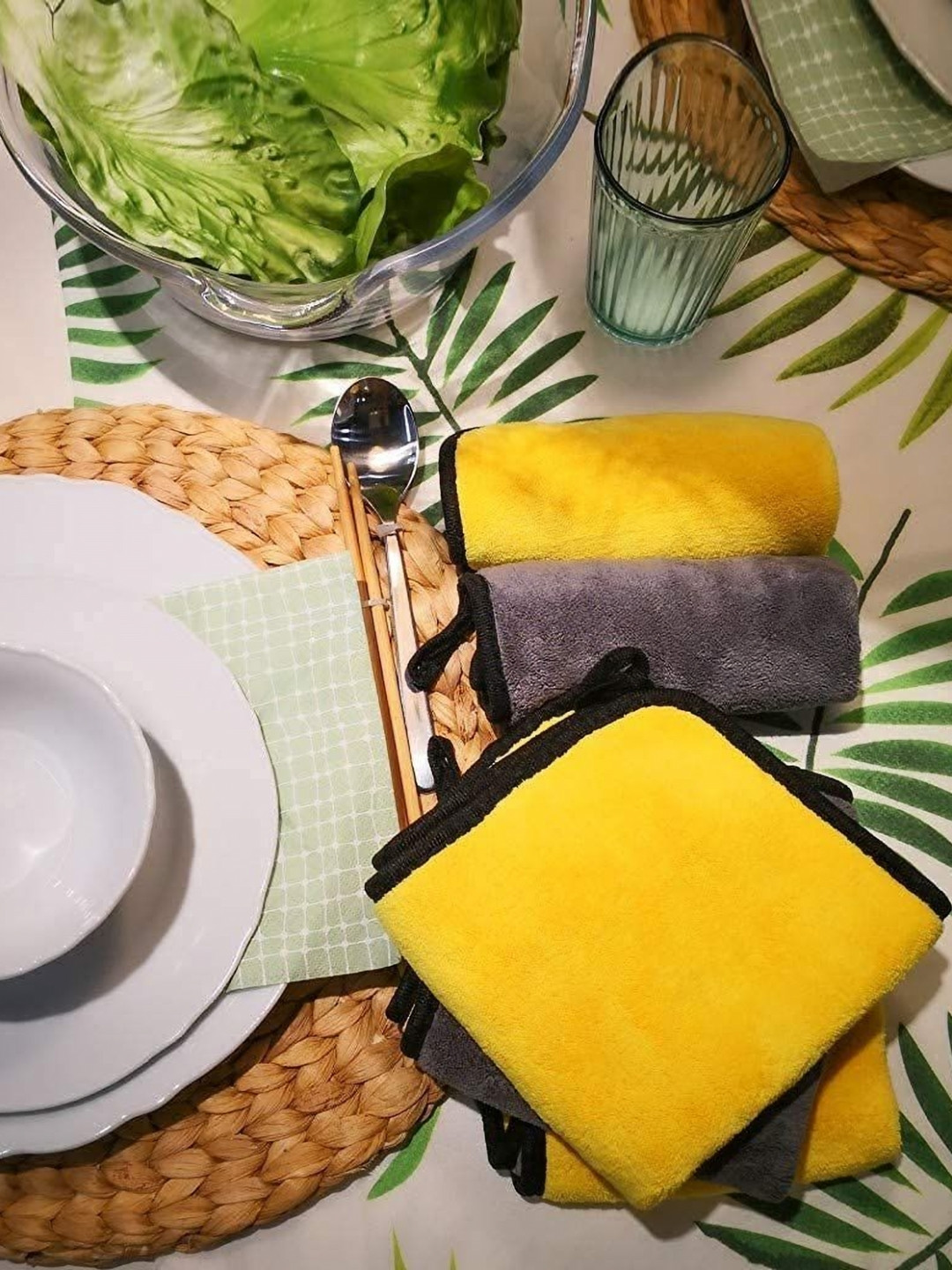 Fezora 2-Pcs Grey & Yellow 800 GSM Ultra-Absorbent Cleaning Cloth