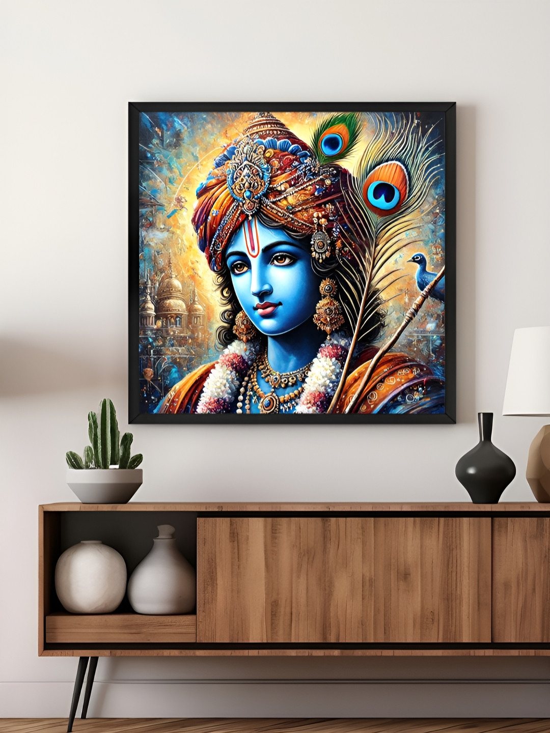 999Store Blue & Orange Lord KrishnaCanvas Wall Art