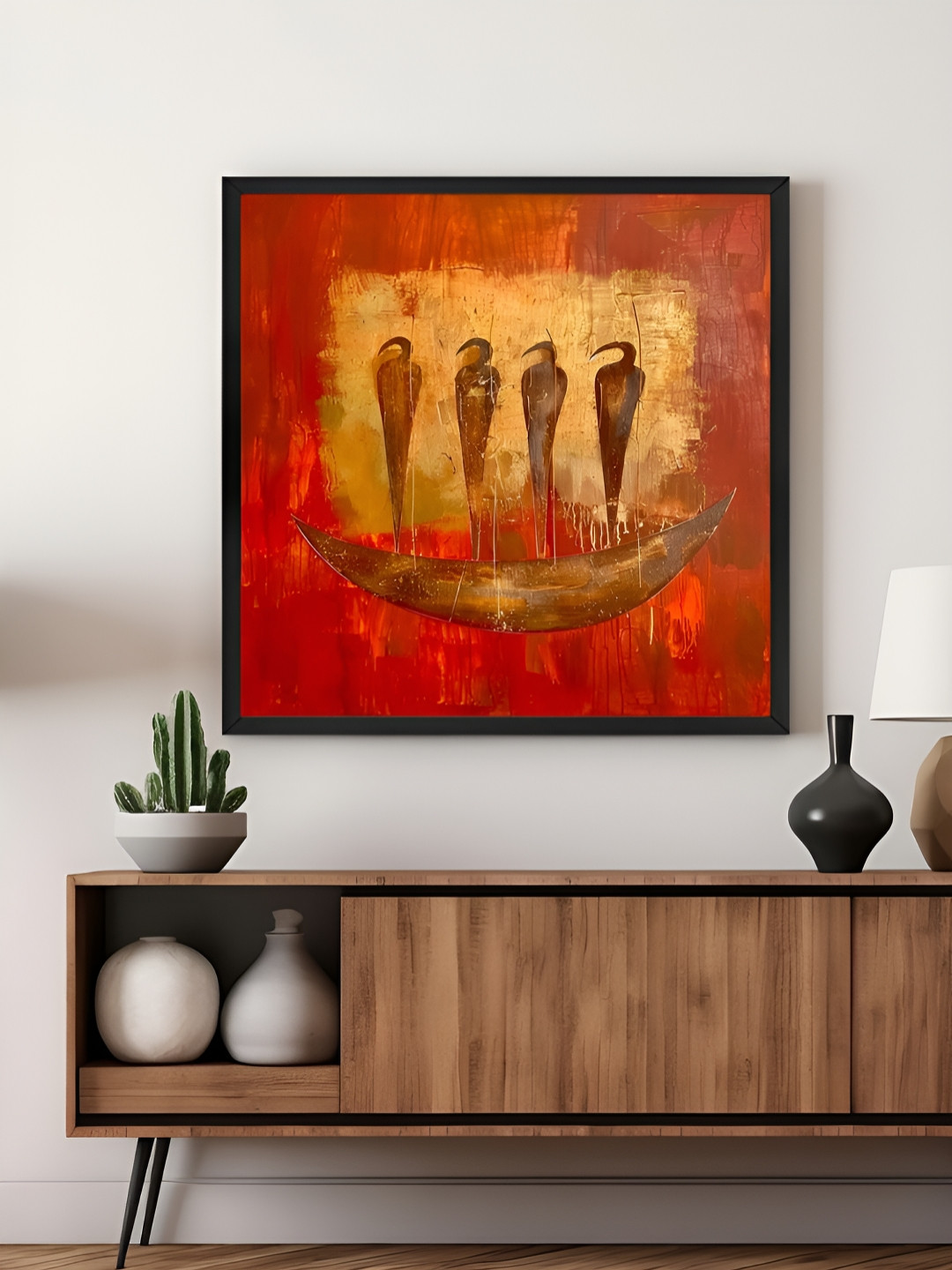 999Store Red & Beige Angel Wings Canvas Painting Wall Art