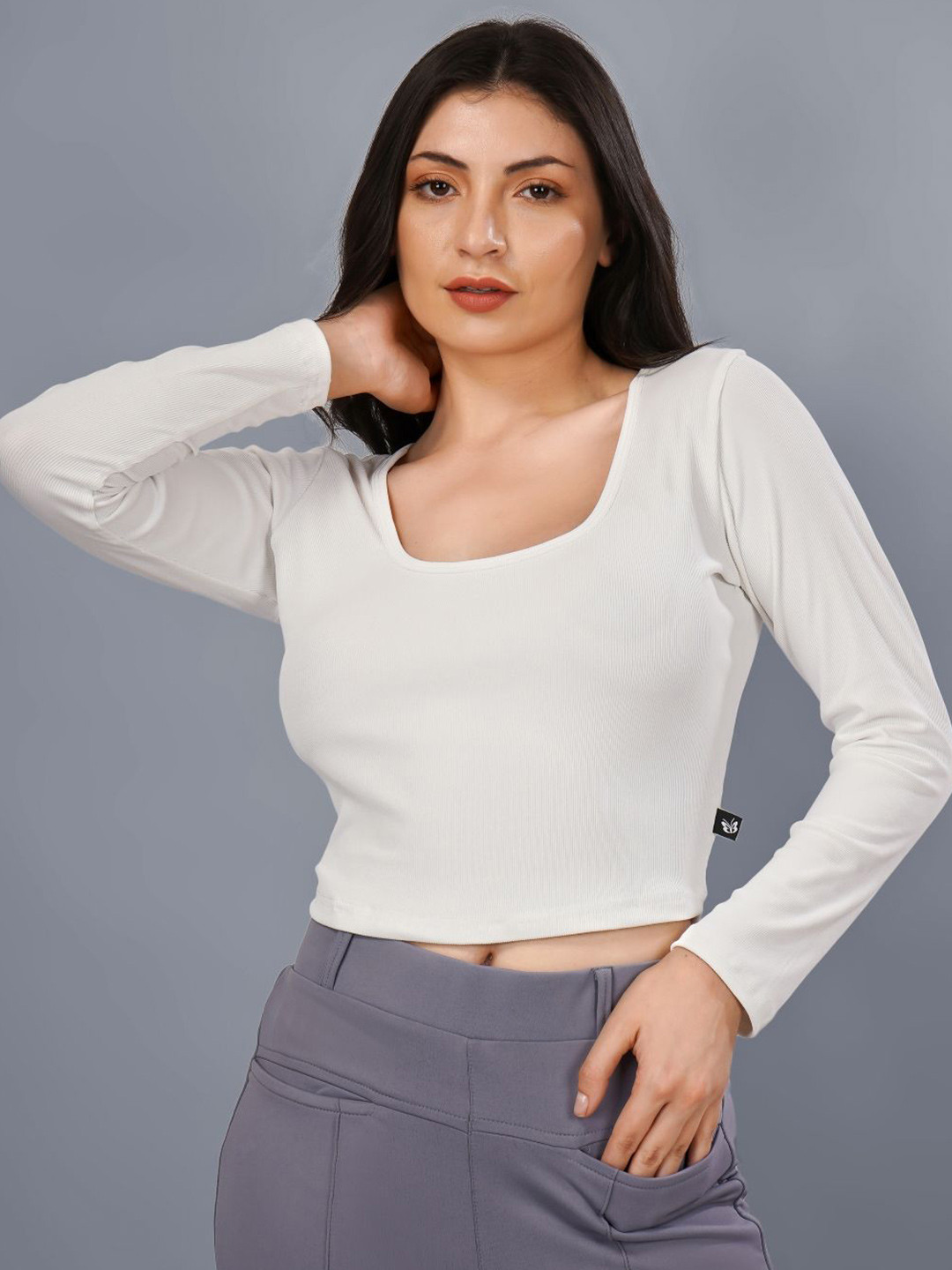 Plus Size Square Neck Fitted Crop Top