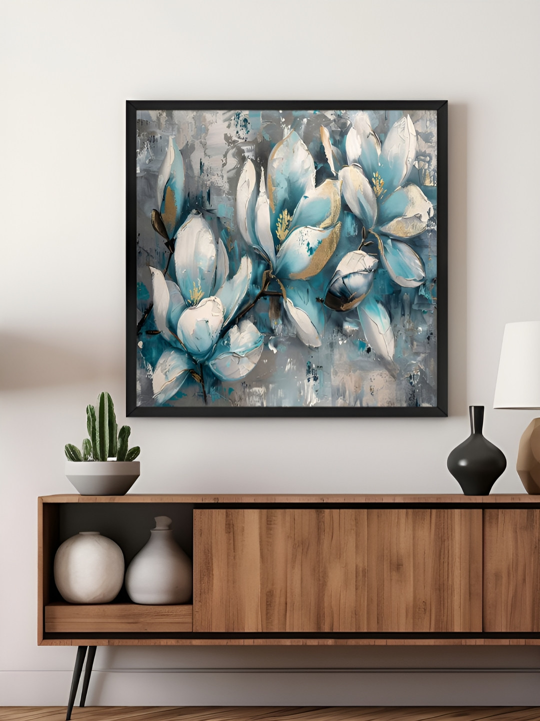 999Store White & Blue Floral Canvas Wall Art