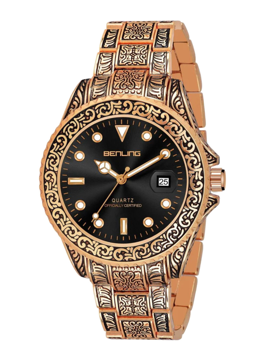 BENLING Men Round Dial & Stainless Steel Straps Analogue Watch BL-1019-ANTQ-BLK