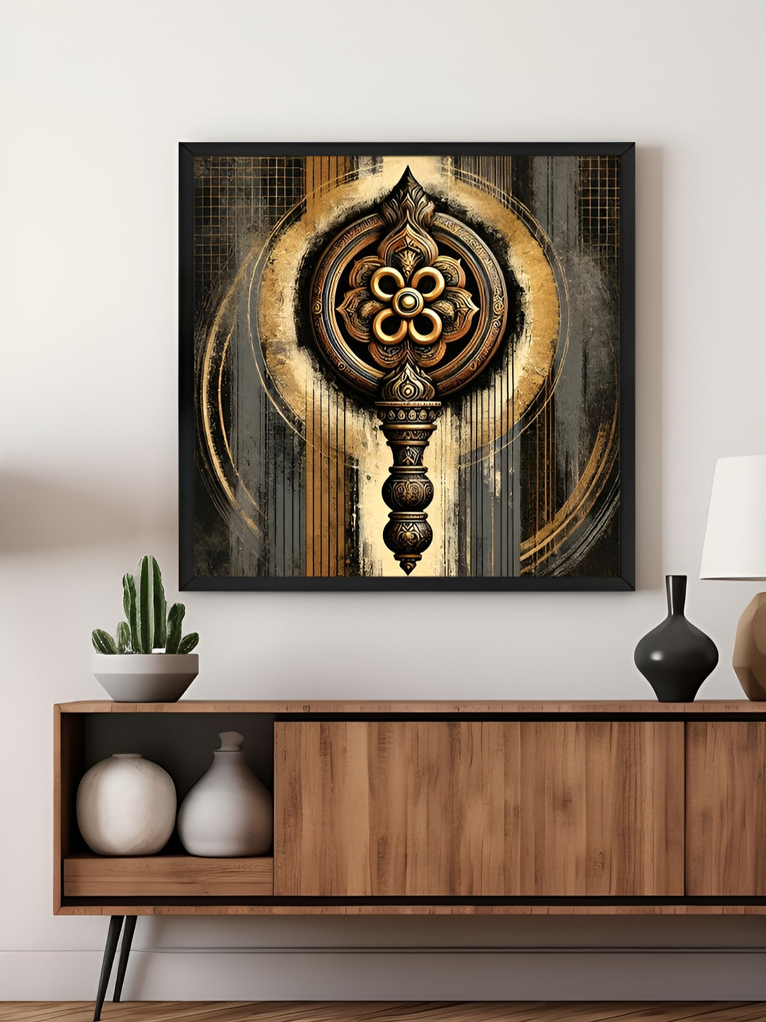 999Store Brown & Beige Mandala Canvas Painting Wall Art
