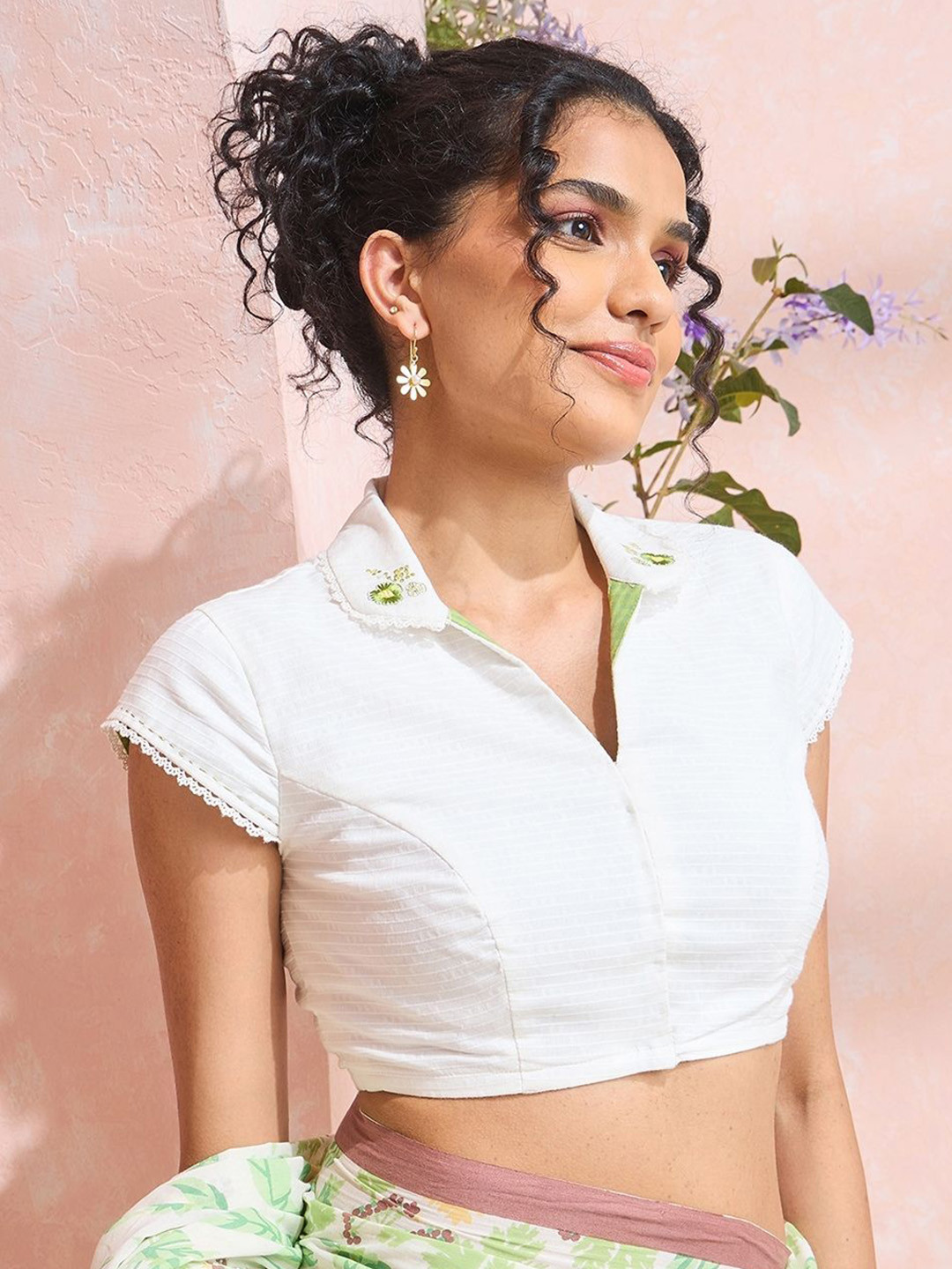 Taneira Embroidered Pure Cotton Shirt Collar Neck Saree Blouse