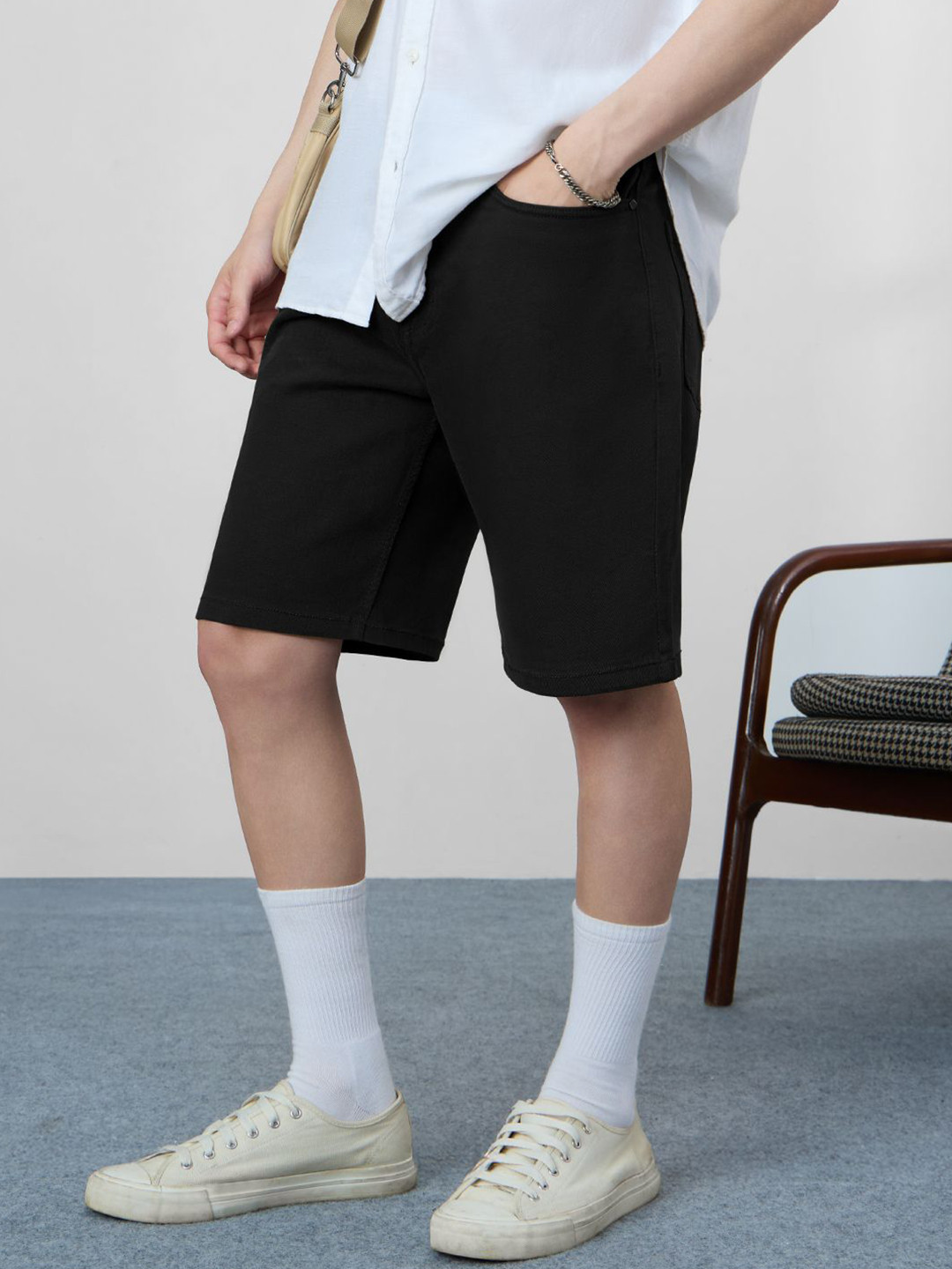 The Souled Store Men Sleek Black Denim Shorts