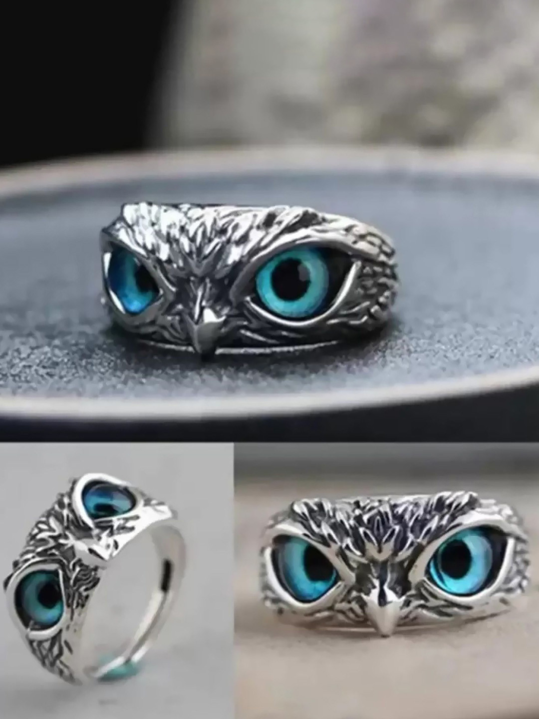 Ringzinnie Owl Shape Stone Studded Adjustable Finger Ring