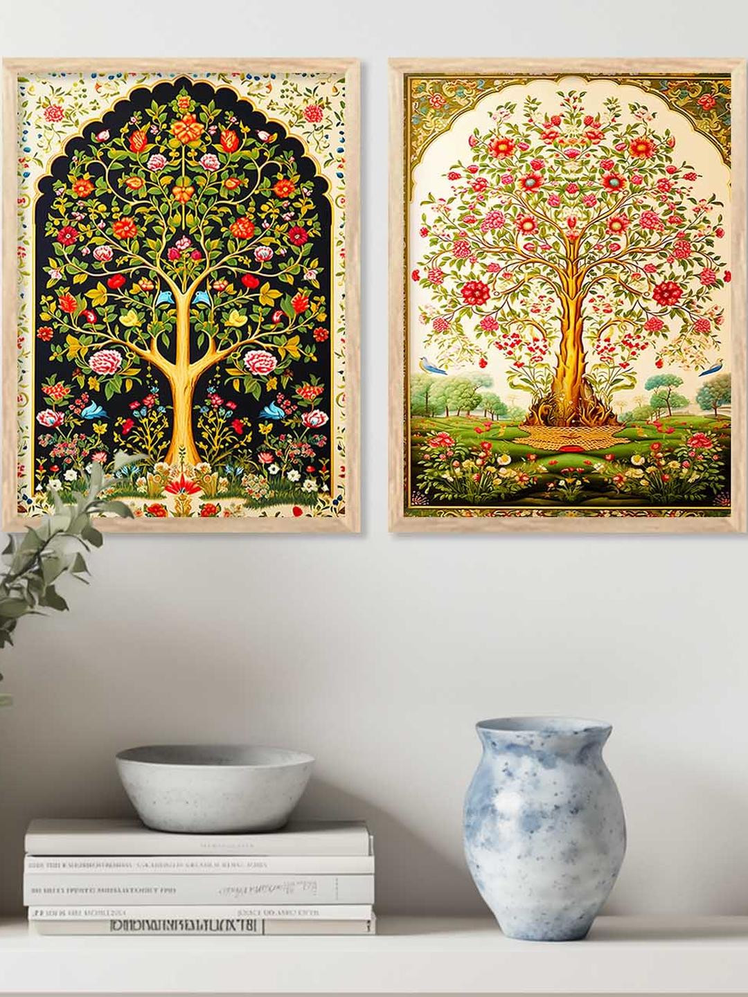 WALLLANE Brown Set Of 2Wood Floral and Botanical Wall Paintings