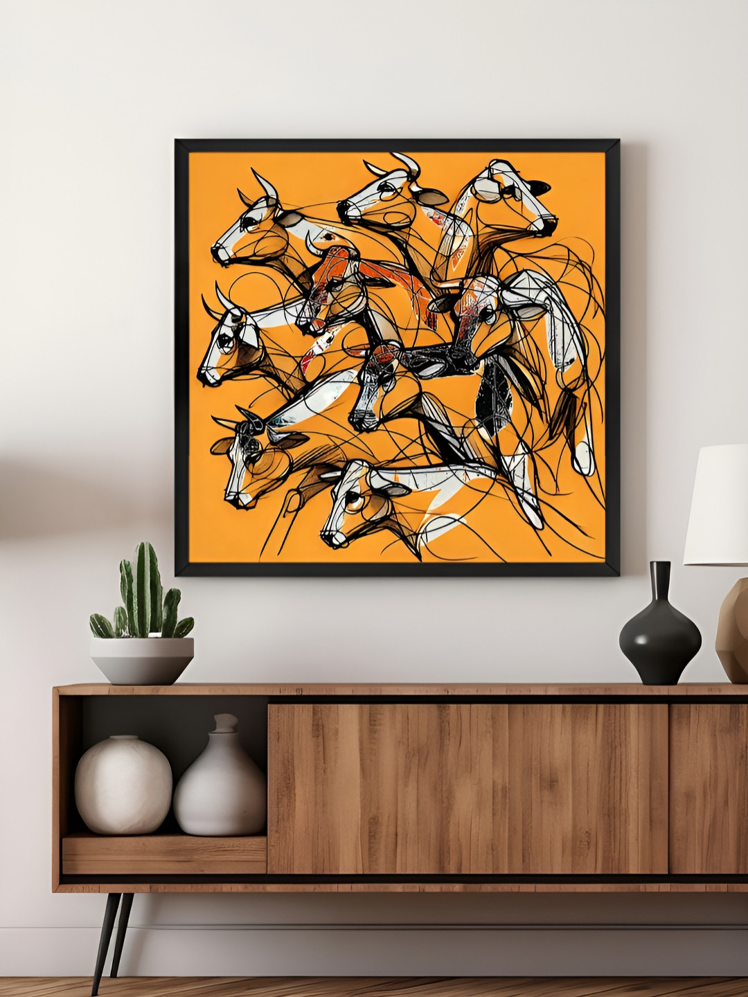 999Store Orange & White Running Bulls Canvas Wall Art