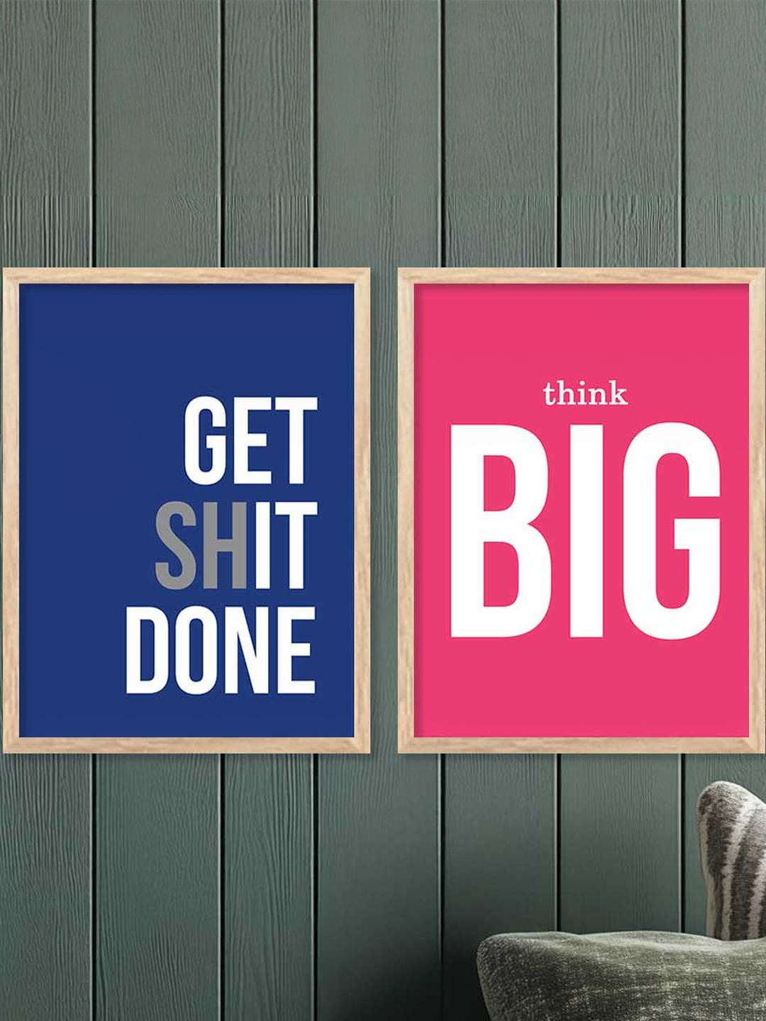 WALLLANE Set of 2 Brown Wood Motivational Wall Paintings With Frame