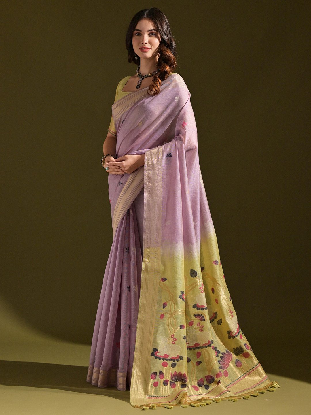 Pandadi Saree Pichwai Pallu Saree Zari Muga Sarees With Contrast Blouse Piece