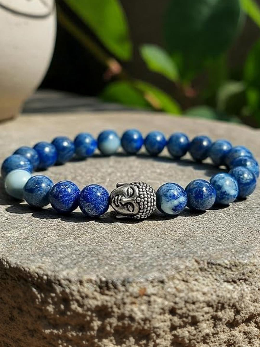 VIBESLE Blue Crystals Elasticated Buddha Charm Bracelet