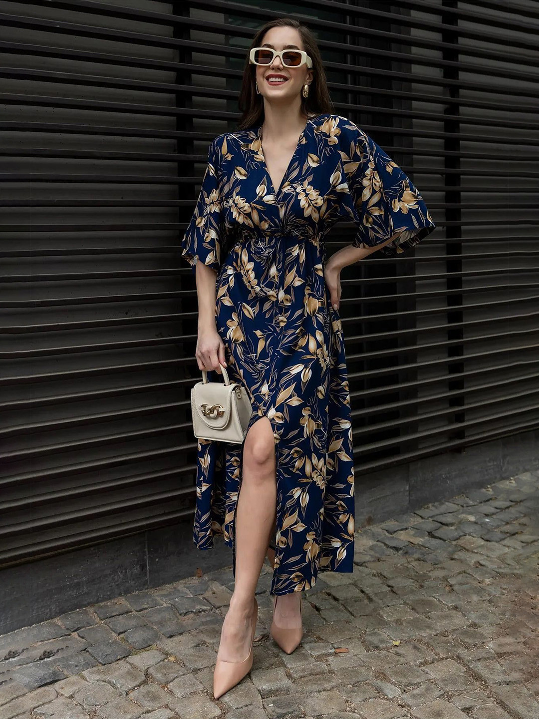 PIMU Women Ethnic Motifs Printed Flared Sleeve Fit and Flare Maxi Dress
