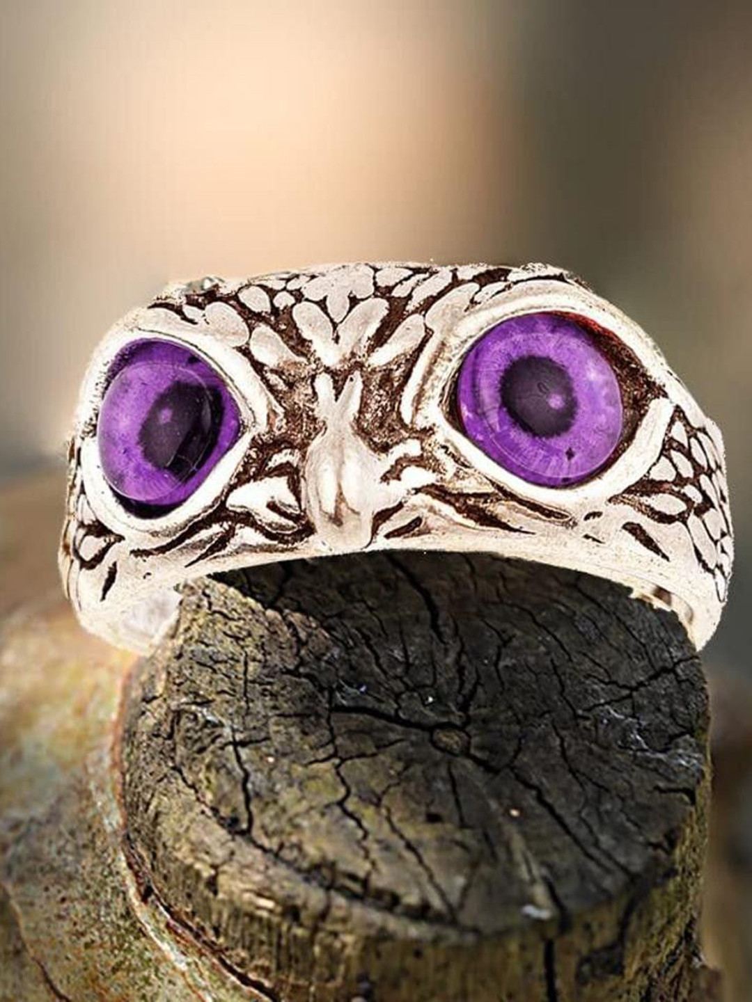 Ringzinnie Stone Studded Owl Eye Adjustable Finger Ring