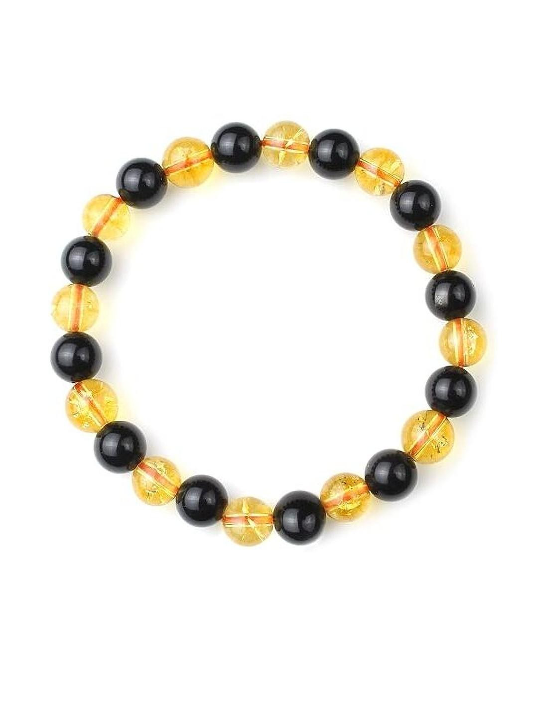 VIBESLE Adult Citrine & Black Crystal Beaded Bracelet