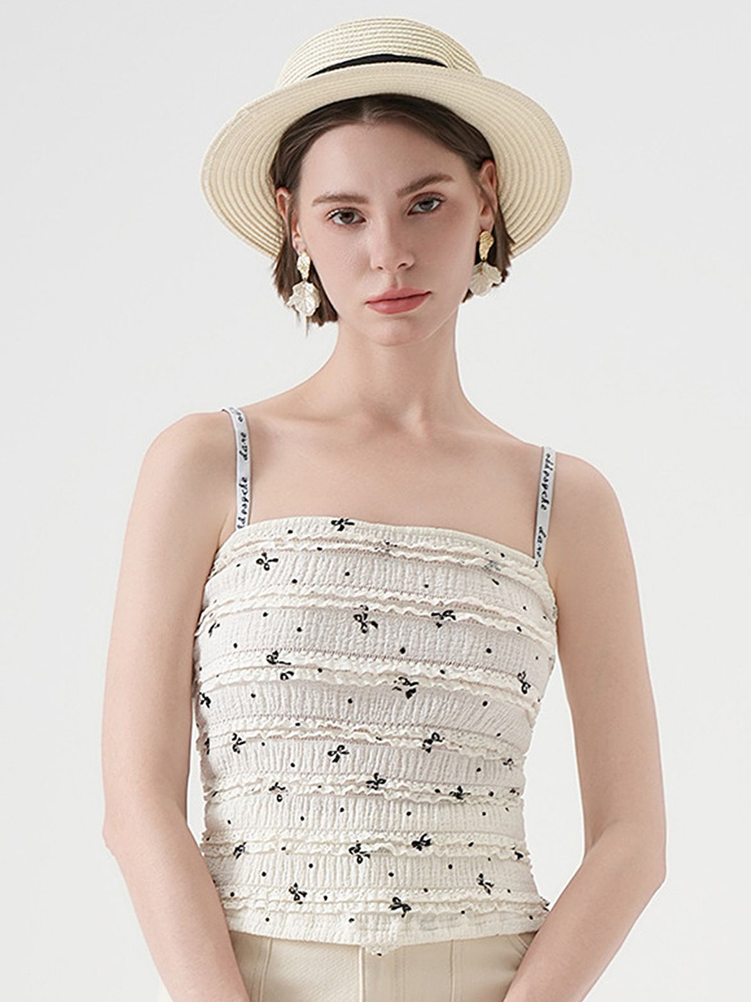 LULU & SKY Women Textured Noevlty Smocking Sleeveless Top