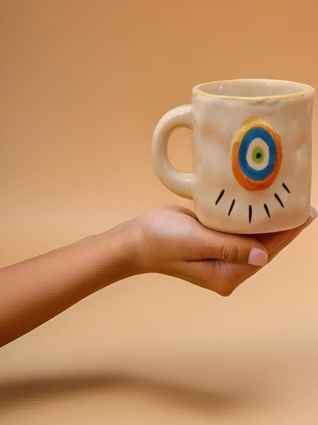 ACE THE SPACE White Printed Ceramic Glossy Cups Set of Cups and Mugs