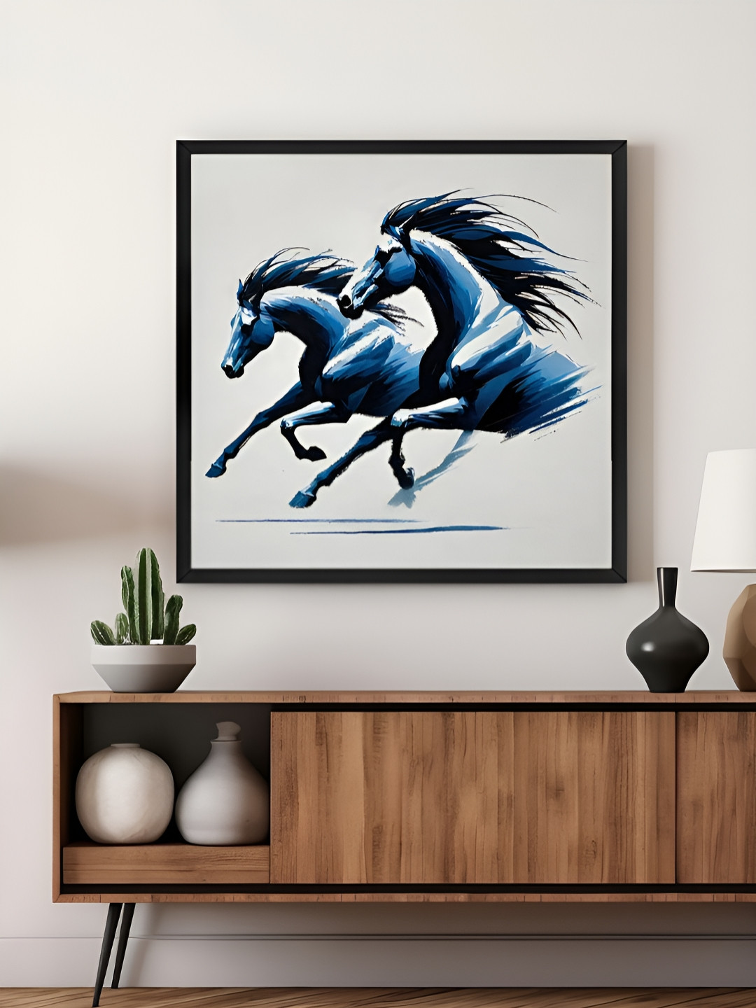 999Store Grey & Blue Galloping Horses Canvas Wall Art