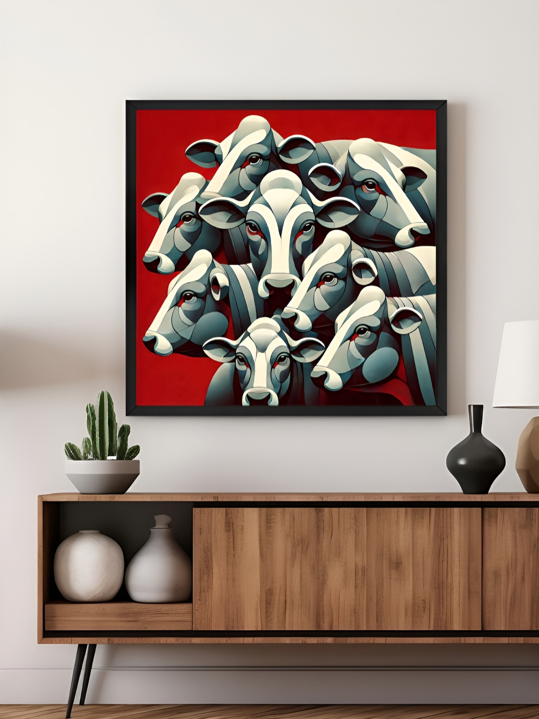999Store White & Grey Cows Printed Canvas Wall Art