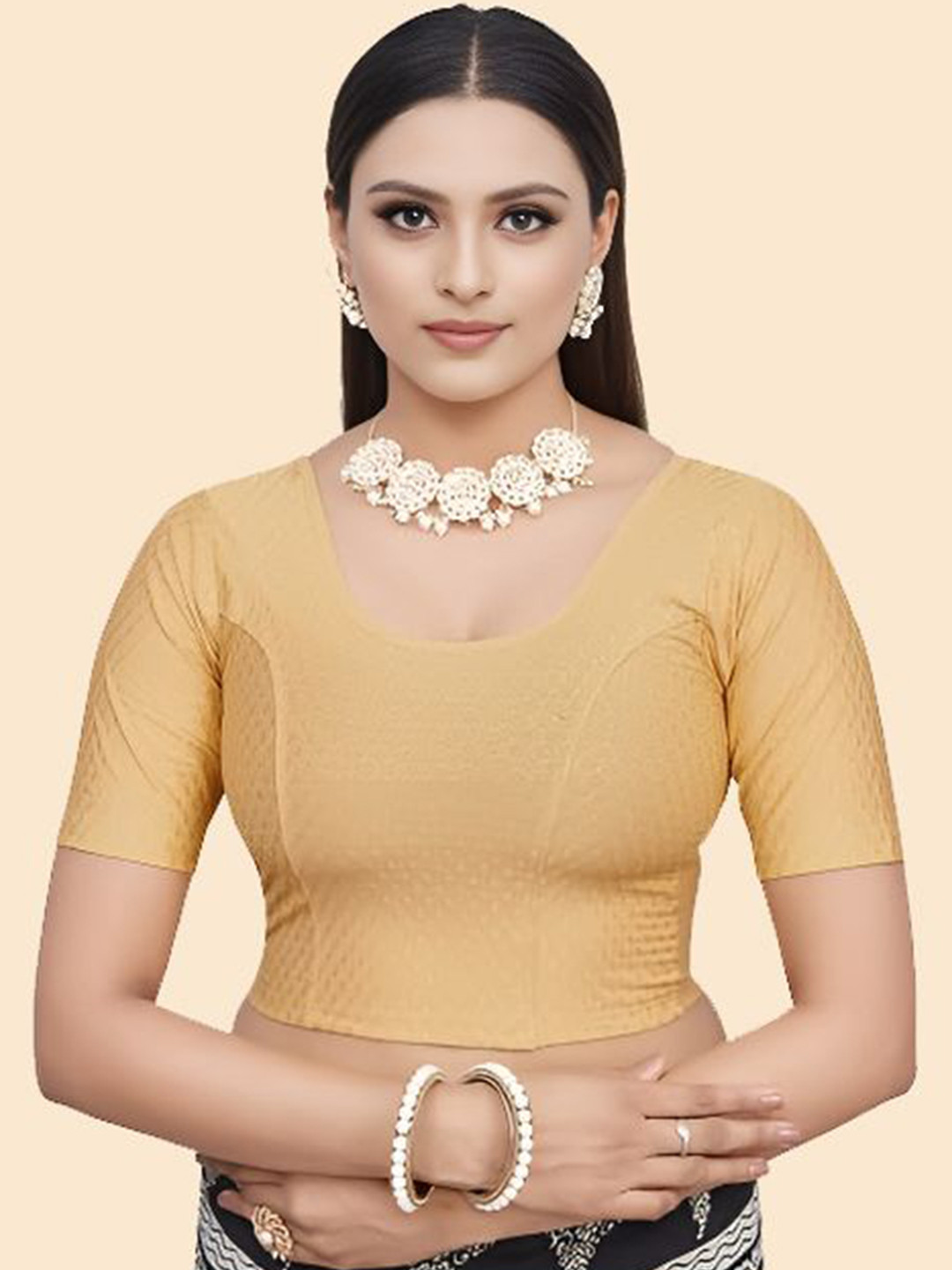 SHREEJI DESIGNER Solid Stretchable Saree Ready Made Blouse