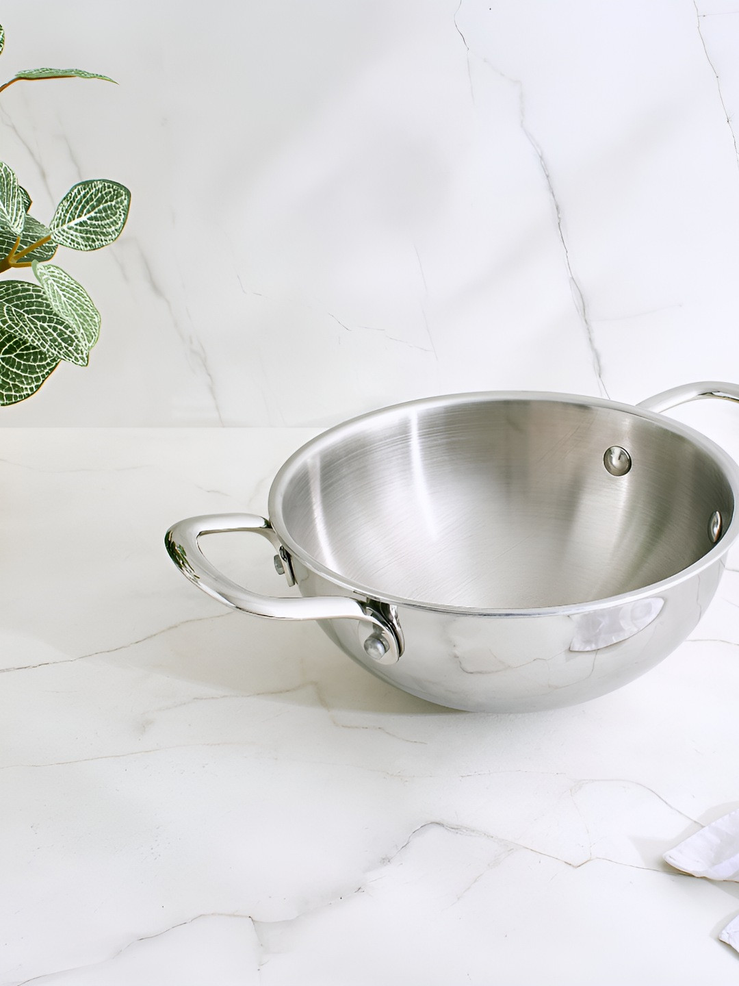 Home Centre Terra Tales Carin Silver-Toned Stainless Steel Easy to Clean Kadhai and Wok