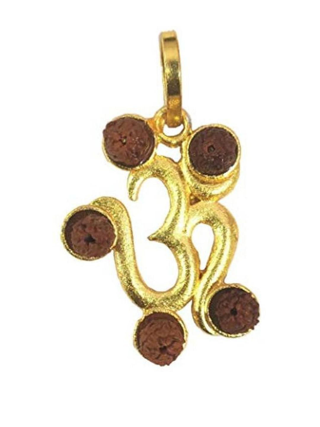 AURRA STORES Gold Plated 'OM' with 5 Mukhi Rudraksha Bead Pendants