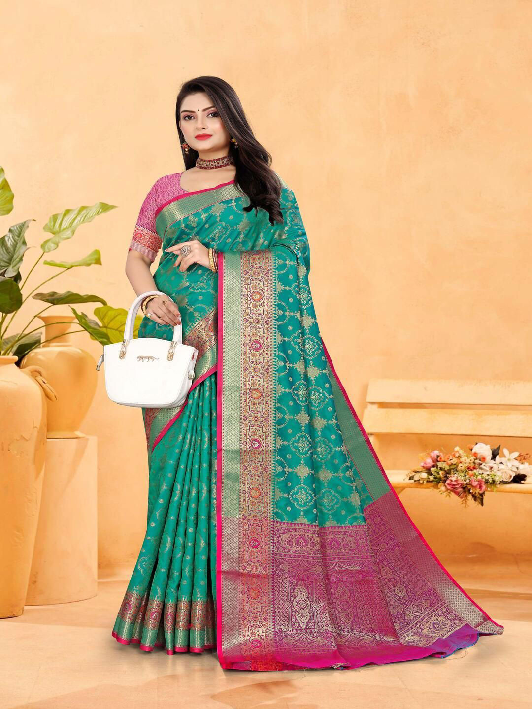 DURGA EMPORIO Woven Design Zari Mangalagiri Saree