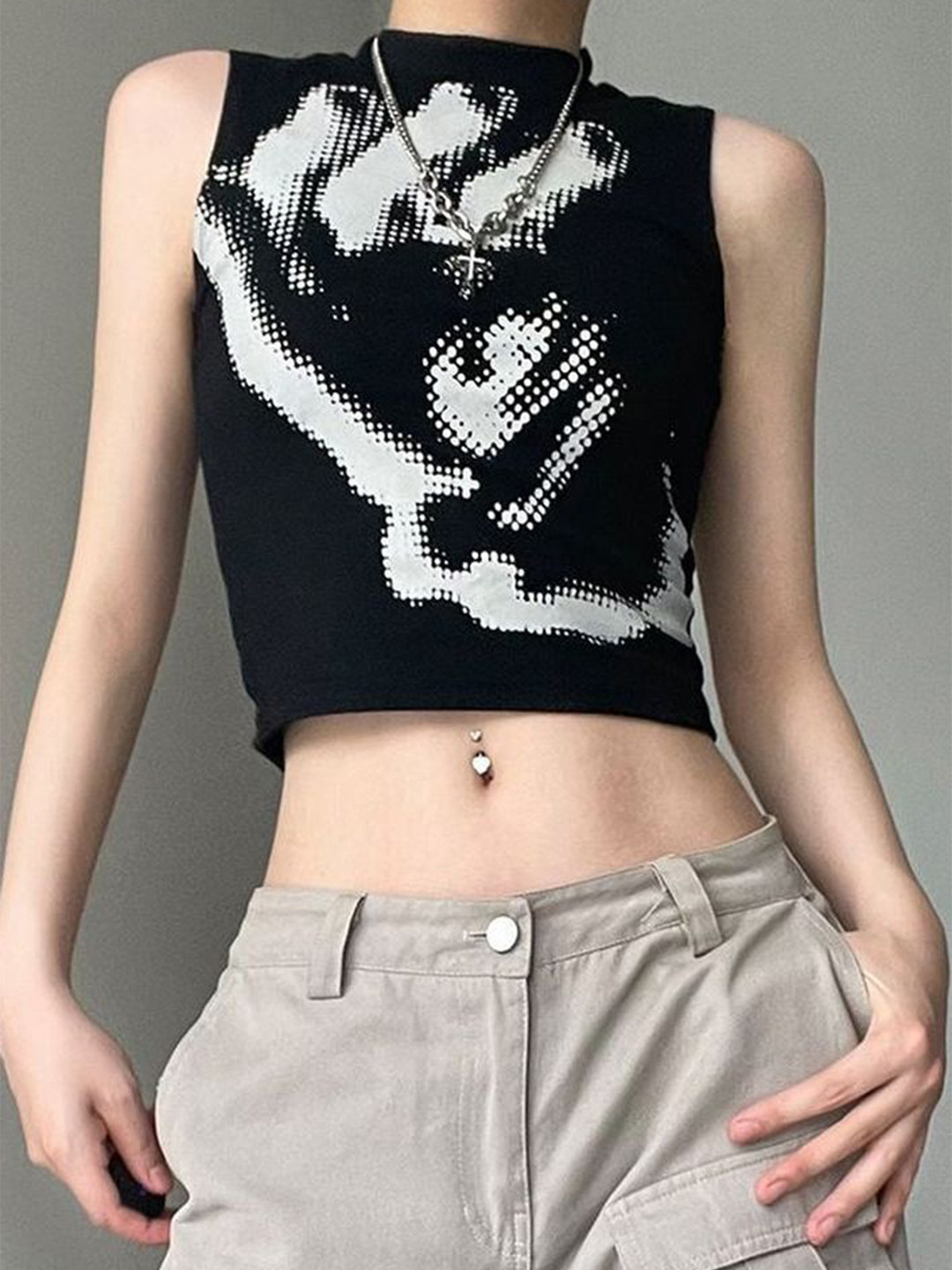 LULU & SKY Printed Vest Crop Top