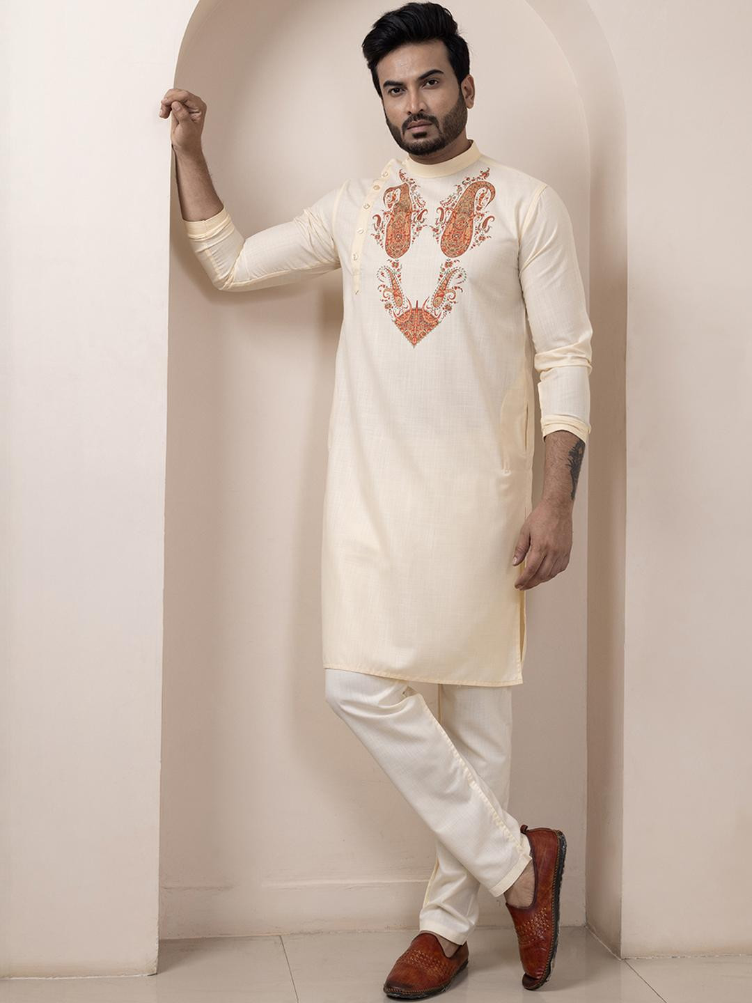 PulseIQ Men Beige Kurtas