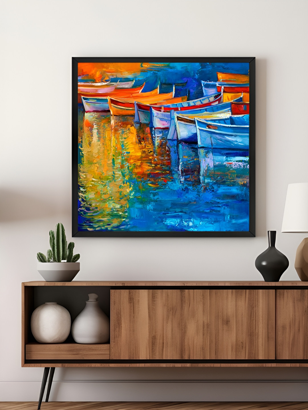 999Store Blue & Yellow Canvas Colorful Boats Wall Art