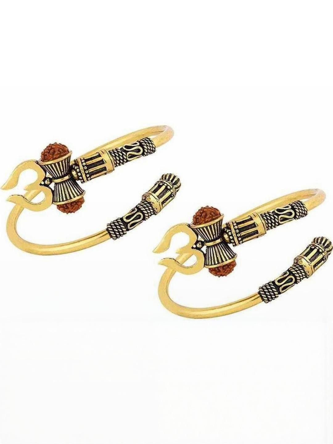 Divine souvenirs Unisex Set Of 2 Gold-Plated Rudraksha Beaded Kada Bracelets