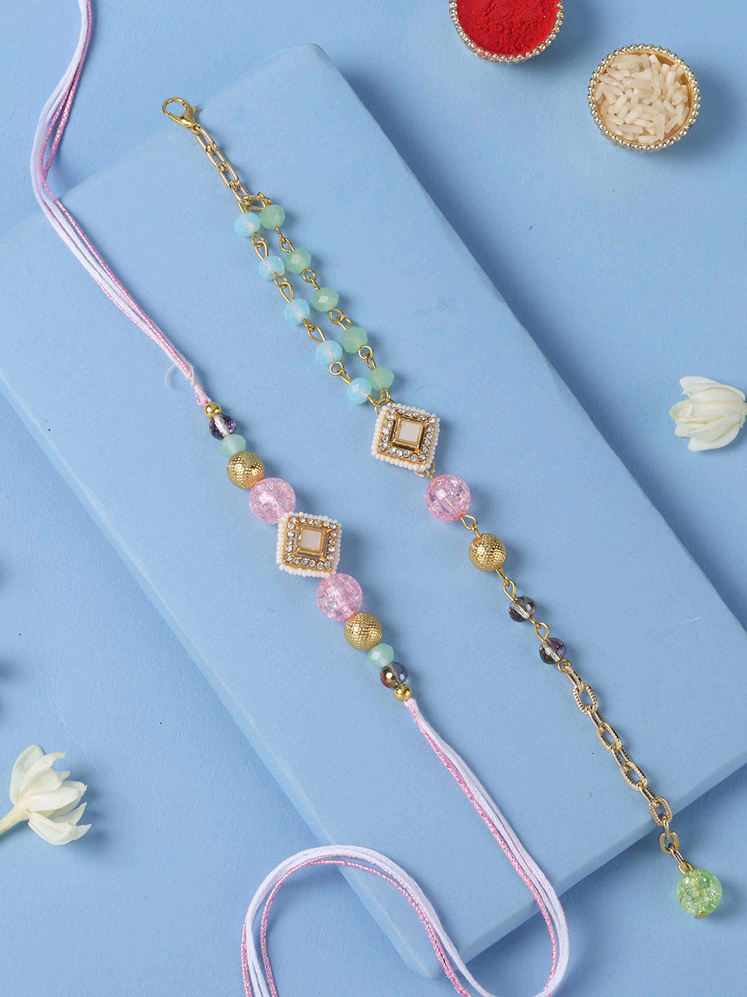 fnp Artificial Stones Studded & Beaded Glowing Bhaiya Bhabhi Rakhis