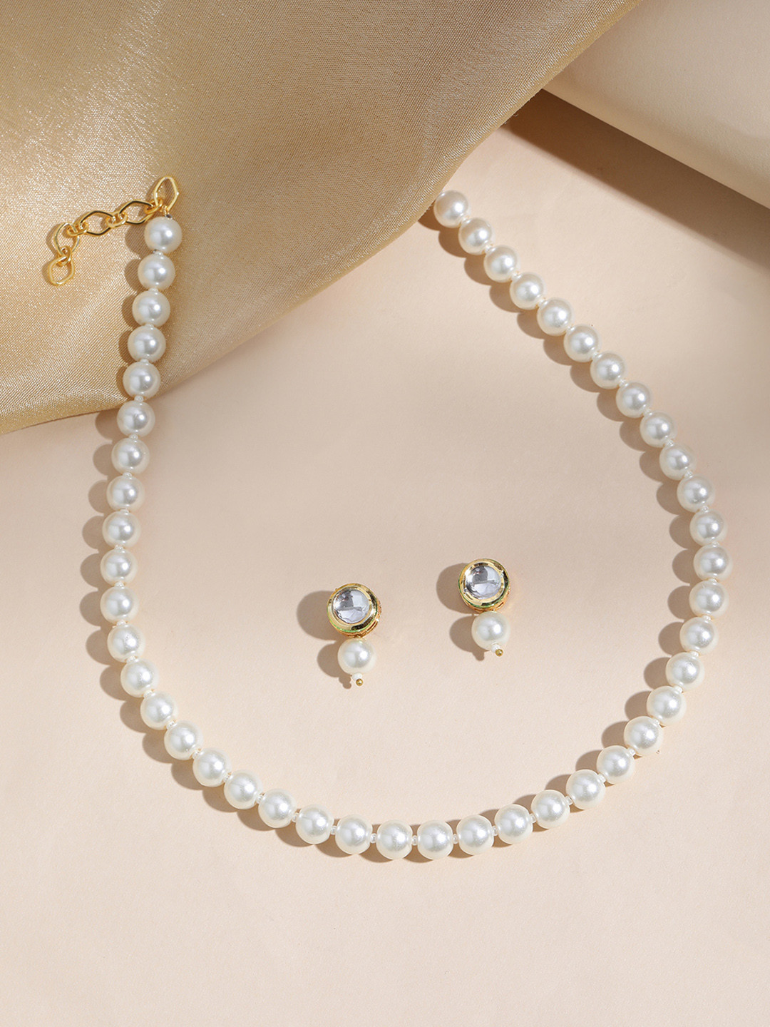 MANSIYAORANGE White Pearl Kundan Beaded Jewelry Set