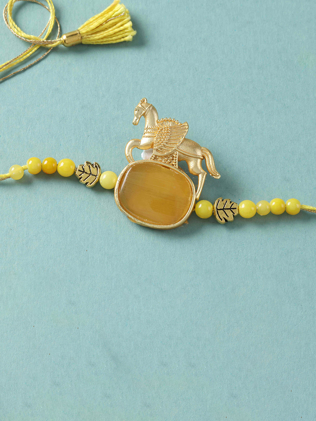 fnp Yellow Sparkling Stone Thread Rakhi